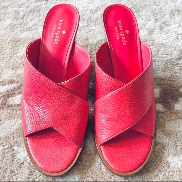Kate Spade New York Felda Red Leather Mule Wrap Sandals Size 9m - Picture 2 of 13